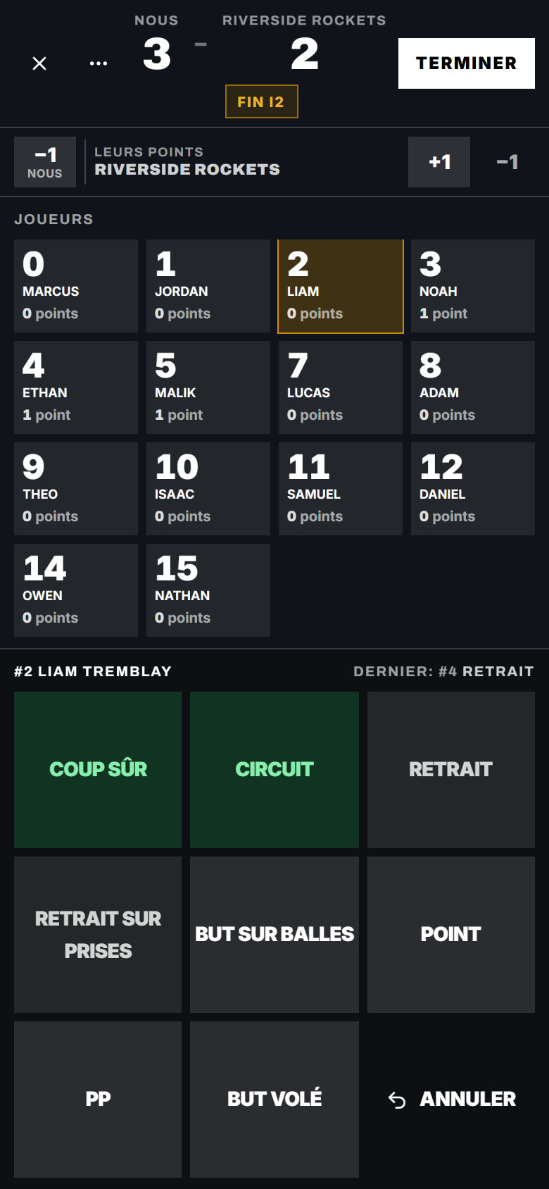 Stats en direct, baseball, sur un téléphone