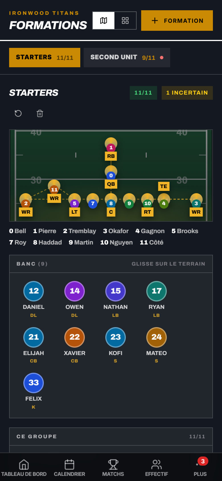 Alignement, football