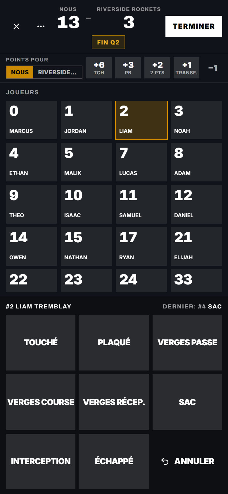Stats en direct, football, sur un téléphone