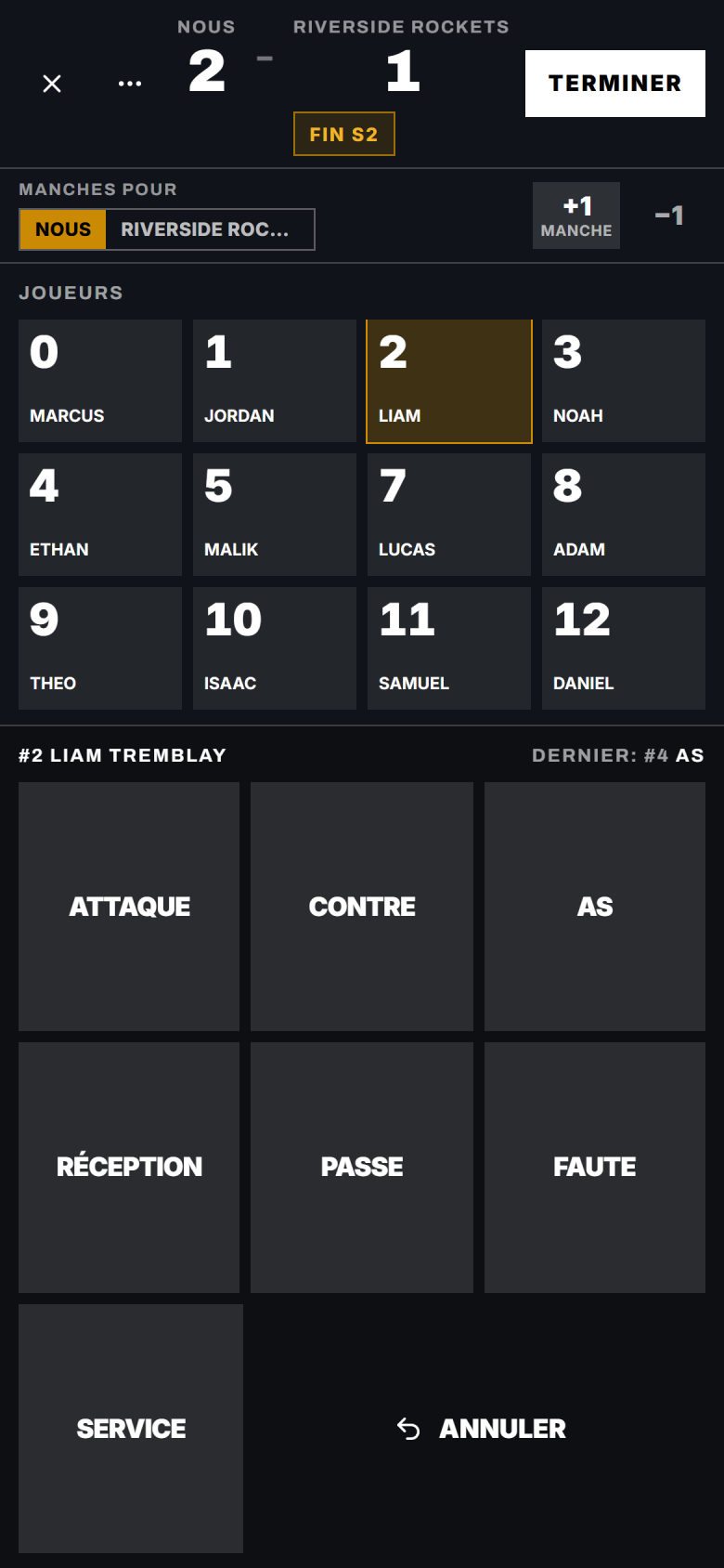 Stats en direct, volleyball, sur un téléphone